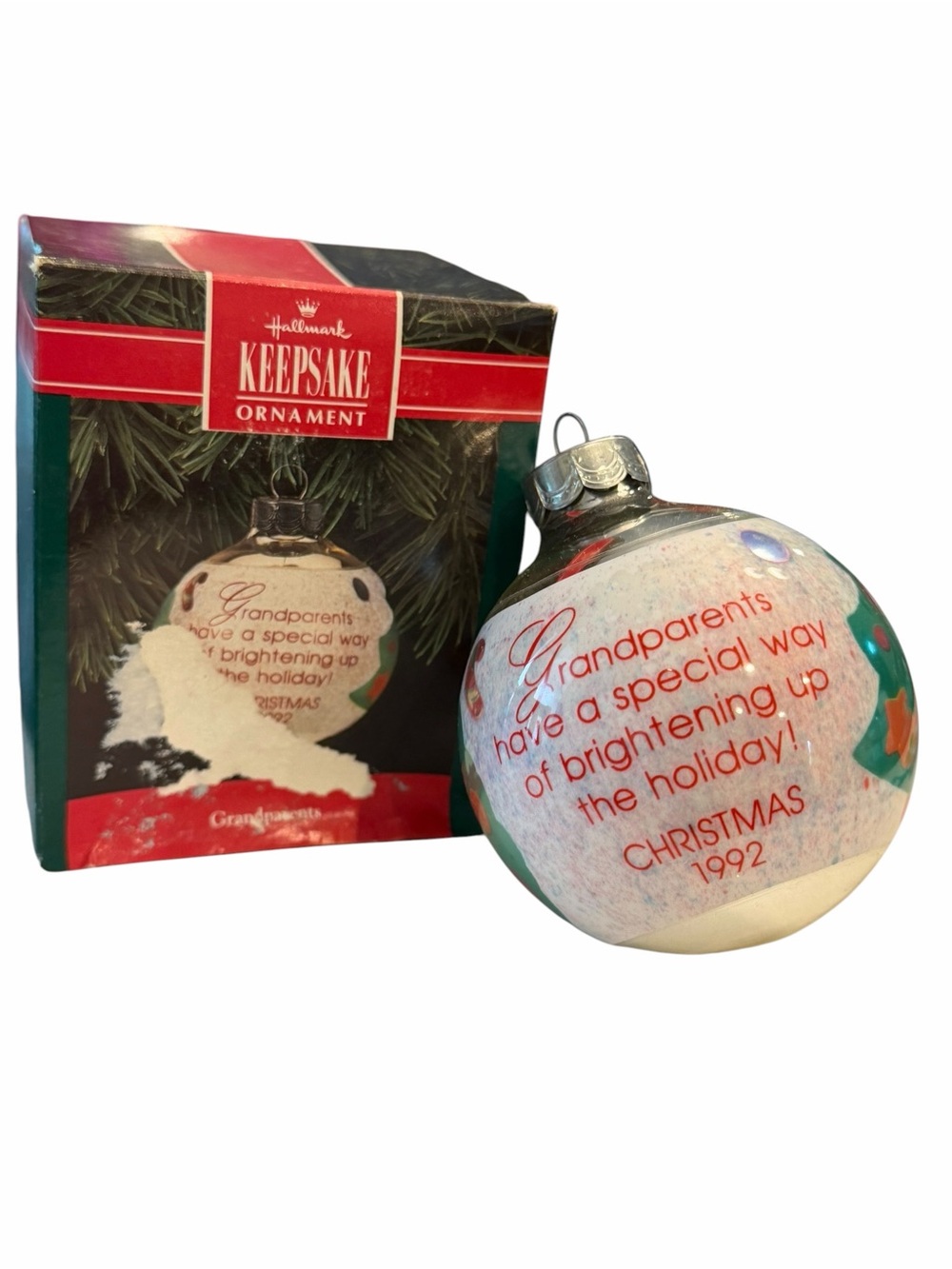 Vintage Hallmark Keepsake 1992 Ornament Grandparents Glass Christmas Collectible